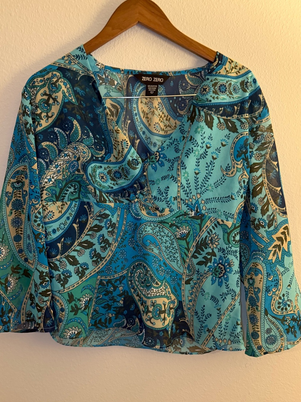 Zero + Zero Turquoise Paisley V-Neck Blouse